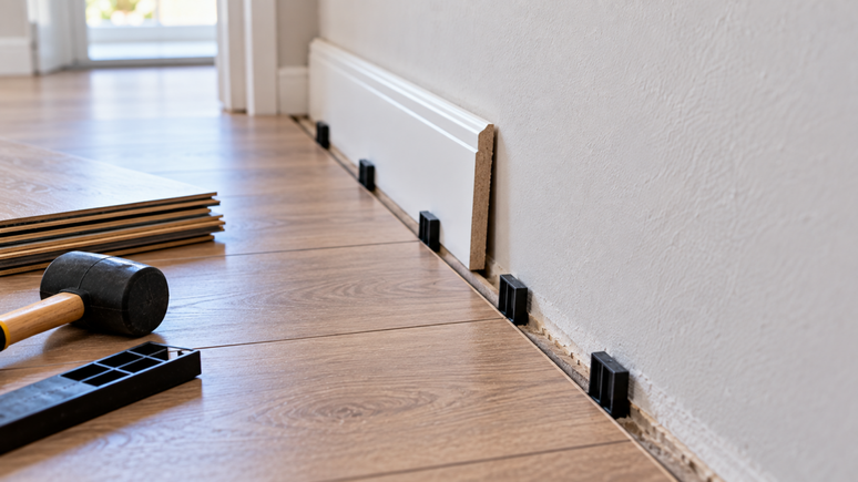 Deixar o piso laminado encostado na parede pode comprometer a instala&ccedil;&atilde;o. Entenda a import&acirc;ncia da folga e como evitar que as r&eacute;guas levantem.