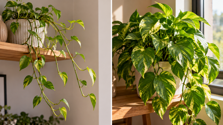 Jiboia com crescimento espa&ccedil;ado pode estar buscando mais luz. Veja como reconhecer o estiolamento, adaptar a planta e favorecer novos brotos mais compactos.