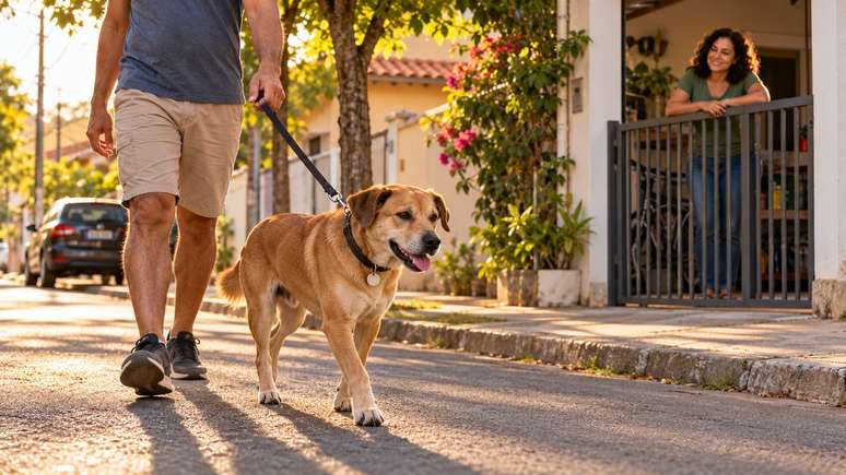 Um homem apareceu e apresentou sinais de reconhecimento do cachorro.