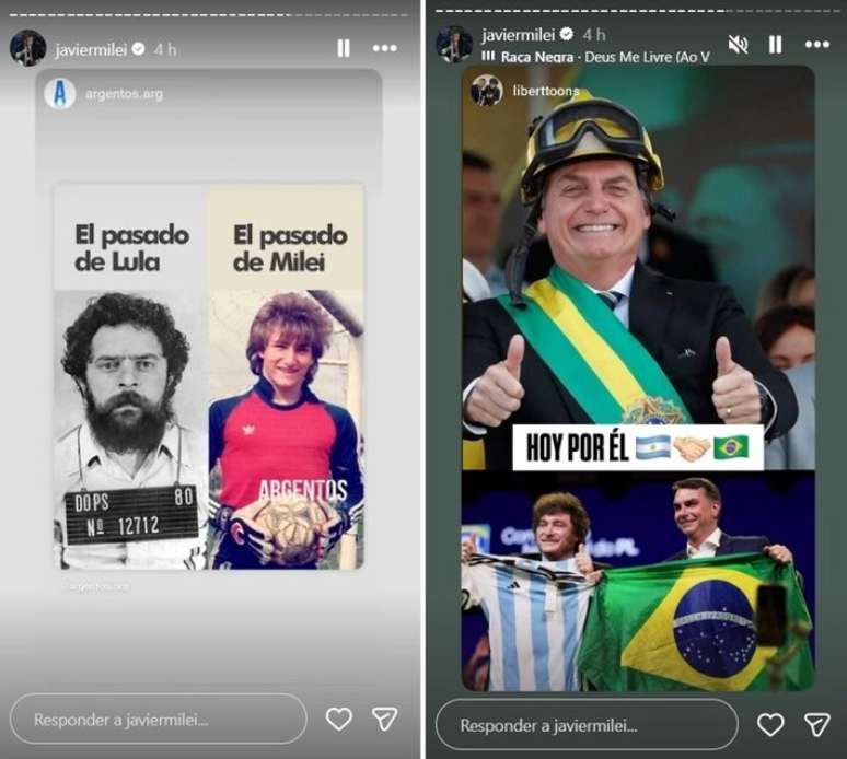 Publica&ccedil;&otilde;es de Javier Milei contra Lula e a favor de Fl&aacute;vio Bolsonaro no 1&ordm; turno
