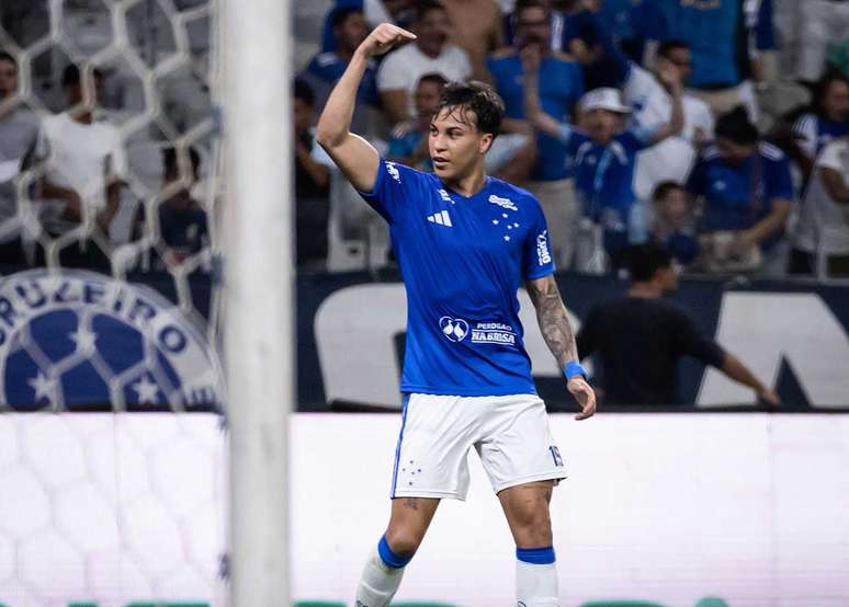 Kaio Jorge vibra. Afinal, foi dele o primeiro gol do Cruzeiro sobre o irregular S&atilde;o Paulo.&nbsp;