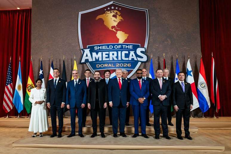 L&iacute;deres de 12 pa&iacute;ses latino-americanos se reuniram com Trump em mar&ccedil;o, na c&uacute;pula do Escudo das Am&eacute;ricas, realizada na Fl&oacute;rida