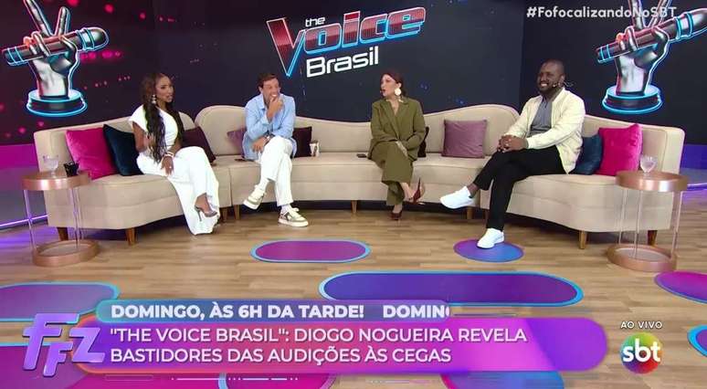 Karol Morais e Daniel Nascimento dividem a bancada do Fofocalizando durante rod&iacute;zio de apresentadores do Fofocalizando no SBT. 