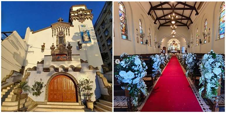 A frente e o interior do templo dedicado a Nossa Senhora, padroeira do Brasil