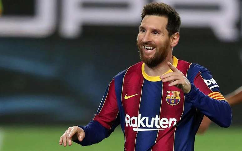 Messi em 2021, sua &uacute;ltima temporada pelo Barcelona &ndash;