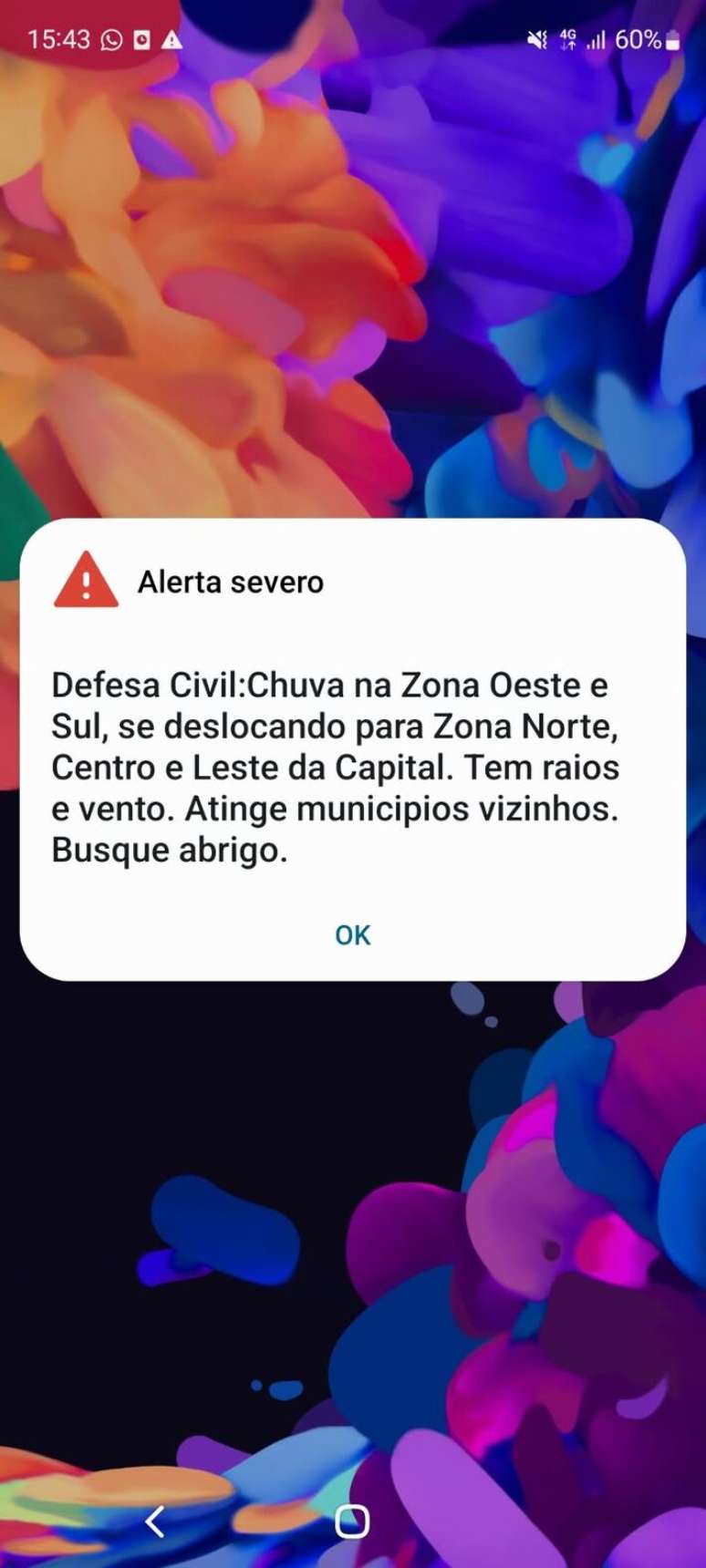 Alerta severo emitido pela Defesa Civil na capital paulista nesta quarta-feira, 14