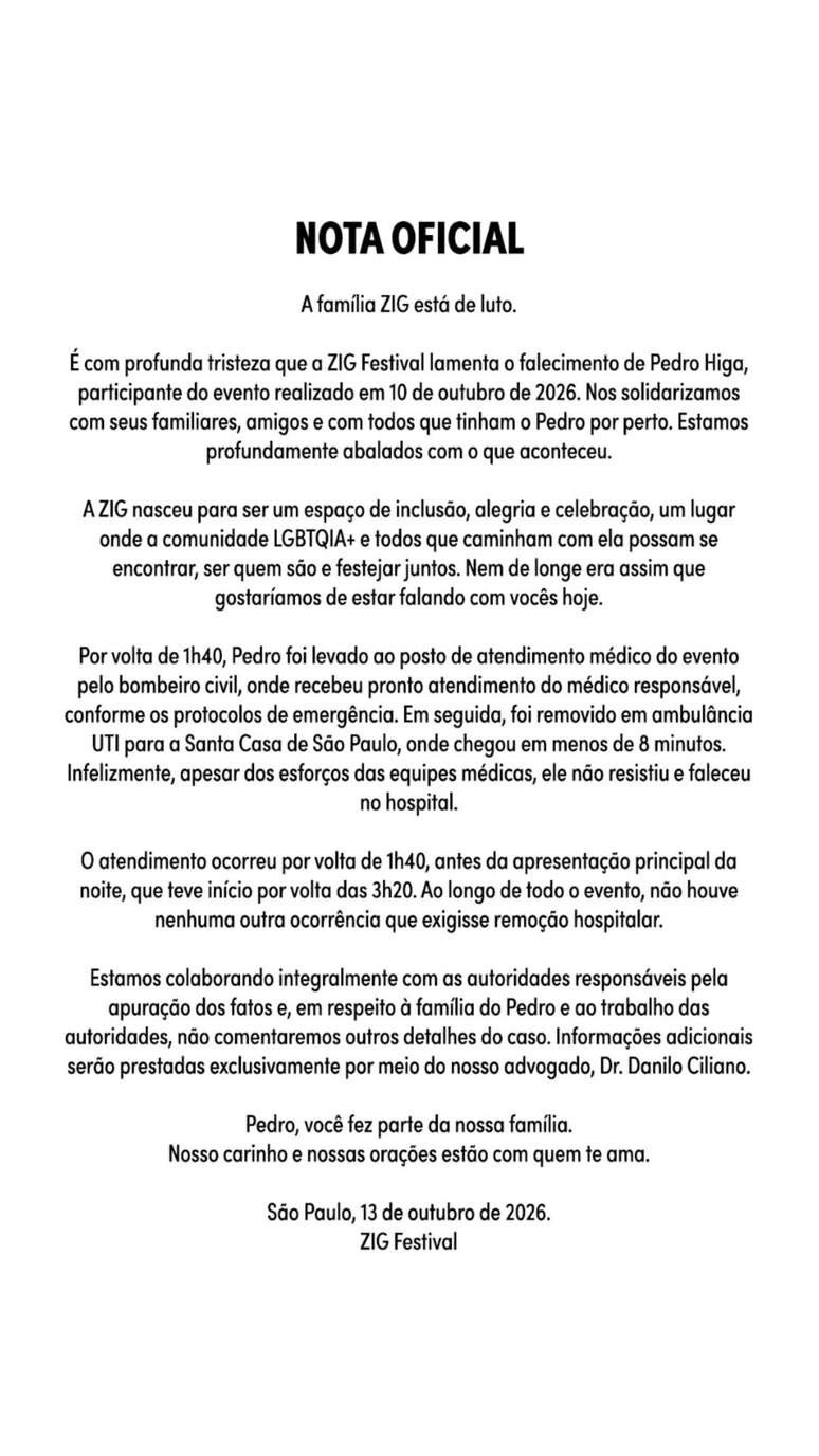 Zig Festival se pronuncia sobre a morte de jovem