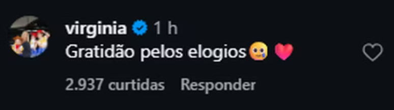 rea&ccedil;&atilde;o de Virginia aos elogios de Craque Neto