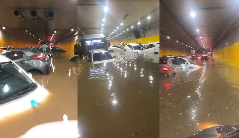 Chuva inundou o T&uacute;nel do Vale do Anhangaba&uacute;.