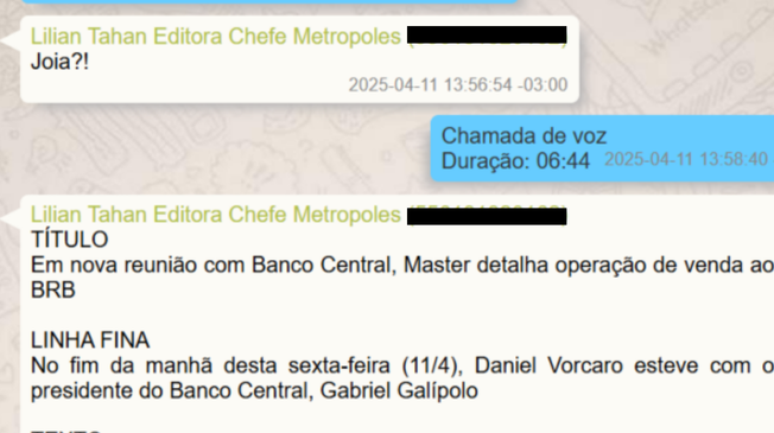 Mensagens entre Lilian e Vorcaro