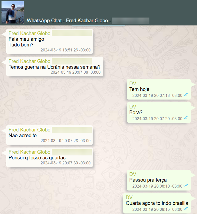 Conversas entre Frederic Kachar, ex-diretor-geral de M&iacute;dia Impressa e R&aacute;dios do Grupo Globo, e o ex-banqueiro Daniel Vorcaro