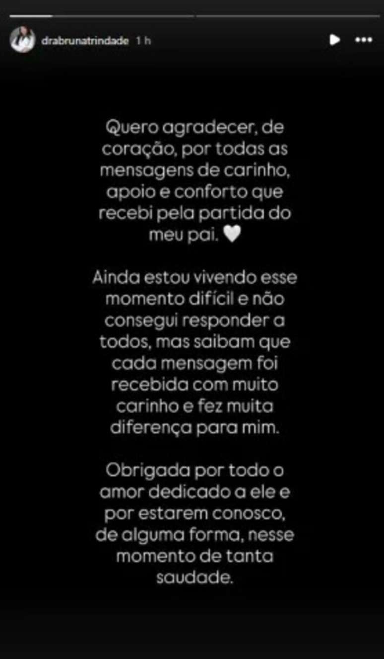 Bruna Trindade, filha &uacute;nica de Netinho, agradeceu as mensagens de apoio recebidas ap&oacute;s a morte do cantor