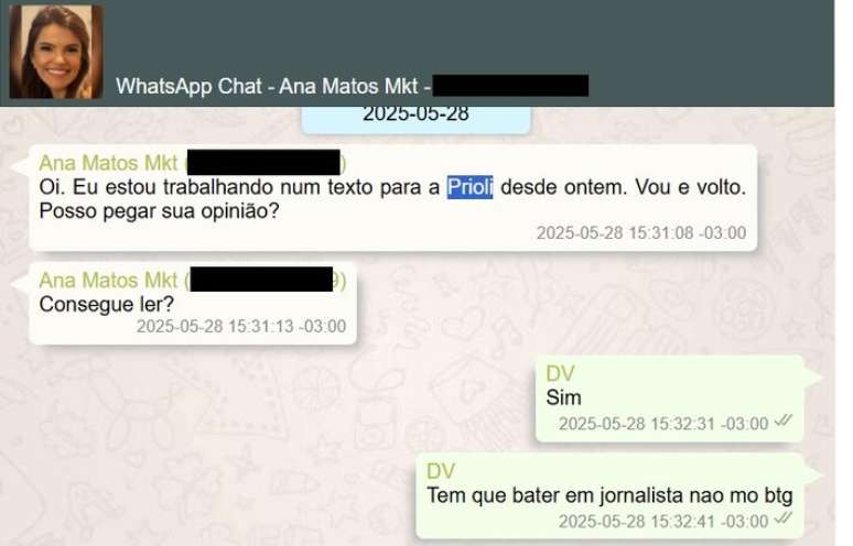 Trecho de di&aacute;logo de Vorcaro com funcion&aacute;ria do marketing sobre contrata&ccedil;&atilde;o de influenciadora Gabriela Prioli