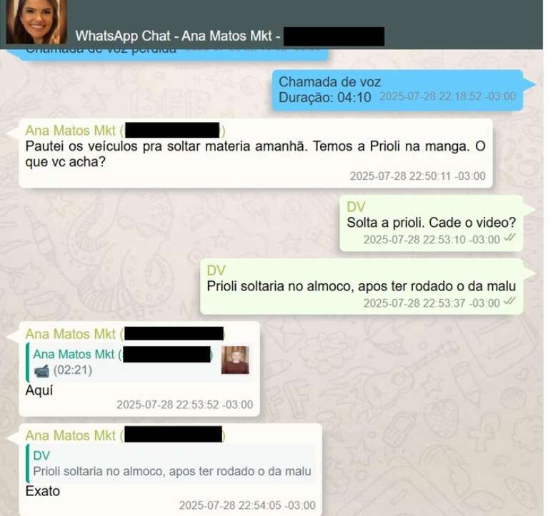 Trecho de di&aacute;logo de Vorcaro com funcion&aacute;ria do marketing sobre contrata&ccedil;&atilde;o de influenciadora Gabriela Prioli