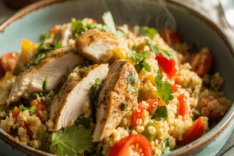 Quinoa com frango e legumes 