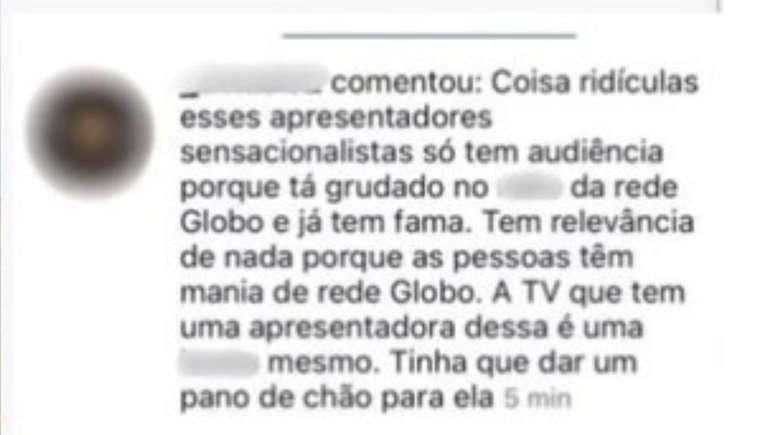 No coment&aacute;rio, a apresentadora foi associada de forma pejorativa a uma atividade bra&ccedil;al