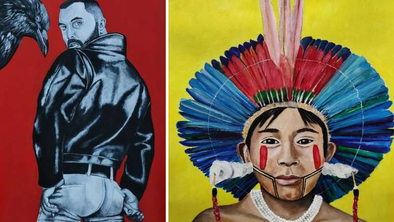 O artista retrata algumas minorias em suas telas, como figuras da comunidade LGBT+ e ind&iacute;genas