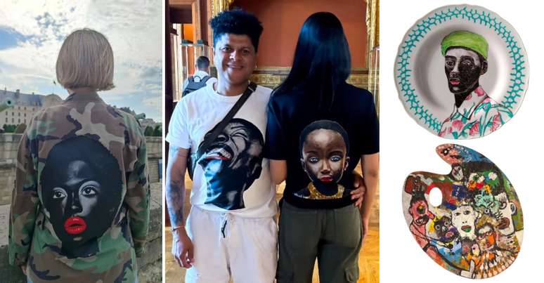 Alguns retratos pintados pelo artista foram personalizados em roupas, pratos e paletas de tintas