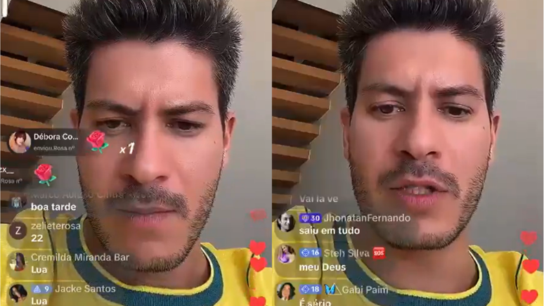 Arthur Aguiar descobre morte de Lua Blanco em live