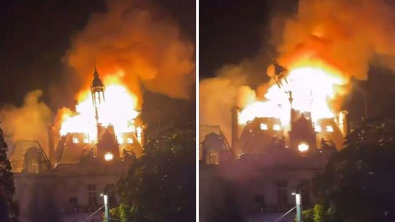 Edif&iacute;cio que abriga Prefeitura de Limoges, inaugurado do s&eacute;culo 19, teve telhado e torre derrubados em ataque