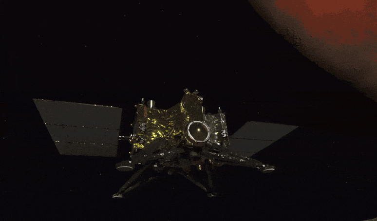 Pegar e partir: o m&oacute;dulo de explora&ccedil;&atilde;o da MMX pousar&aacute; para coletar uma amostra de solo de Phobos. JAXA