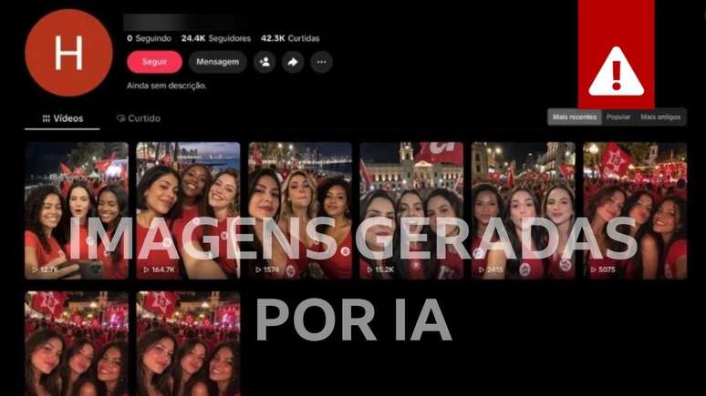 P&aacute;gina no TikTok exibe avatares de mulheres feitas com IA e camisetas do PT