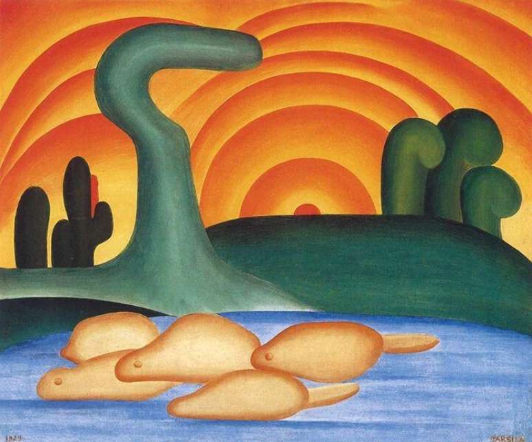 Pintura O Sol Poente, de Tarsila do Amaral, que foi oferecida a Vorcaro sob condi&ccedil;&atilde;o de sigilo e por metade do pre&ccedil;o