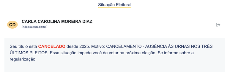 Carla Diaz est&aacute; com t&iacute;tulo de eleitor cancelado
