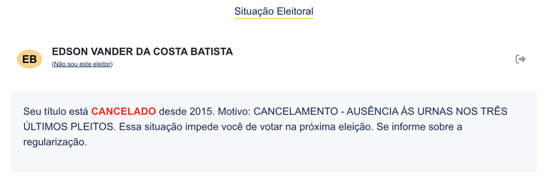 Eduardo Costa est&aacute; com t&iacute;tulo de eleitor cancelado