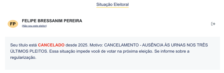 Felca est&aacute; com t&iacute;tulo de eleitor cancelado