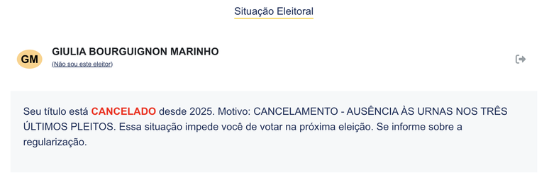 Giulia Be est&aacute; com t&iacute;tulo de eleitor cancelado