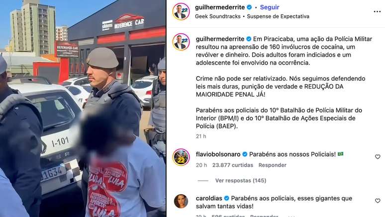 Senador eleito, Guilherme Derrite publicou v&iacute;deo nas redes sociais