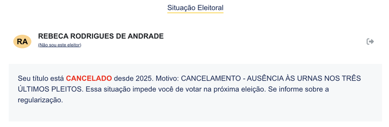Rebeca Andrade est&aacute; com t&iacute;tulo de eleitor cancelado