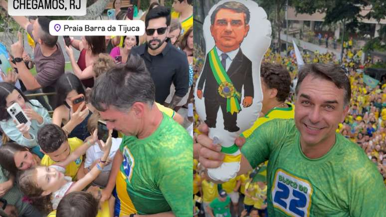 Fl&aacute;vio chega para ato no RJ, autografa camisetas e tira fotos com crian&ccedil;as