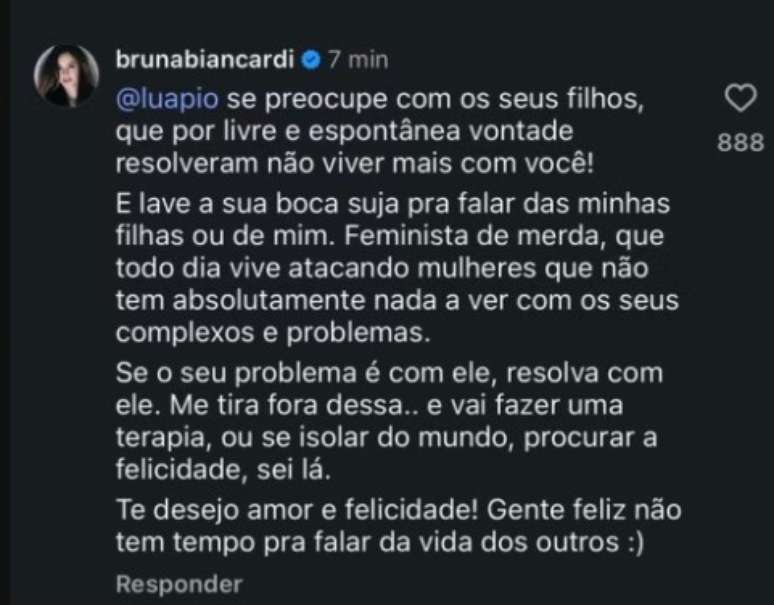 Coment&aacute;rio de Bruna Biancardi em p&aacute;gina de fofoca