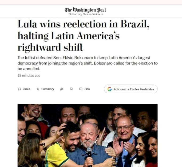 The Washington Post cito a elei&ccedil;&atilde;o de Lula no contexto da Am&eacute;rica Latina
