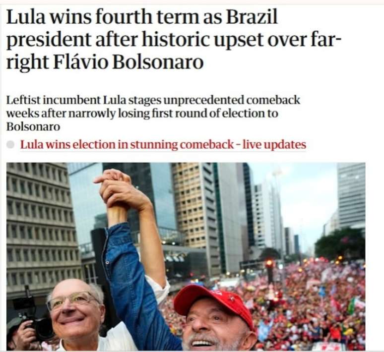 The Guardian cita vit&oacute;ria de Lula contra Bolsonaro