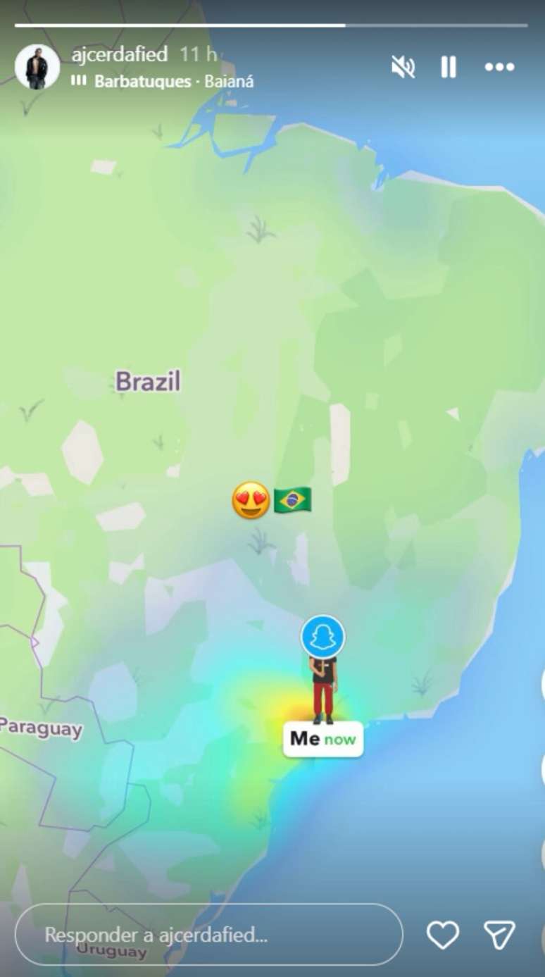 AJ Cerda comparrtilhou sua localiza&ccedil;&atilde;o nos Stories