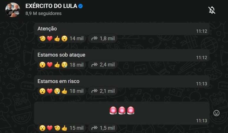 Mensagens do deputado Andr&eacute; Janones no canal "Ex&eacute;rcito do Lula"