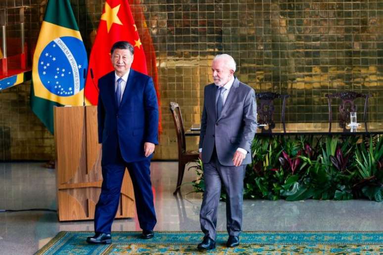 O presidente da China, Xi Jinping, e o presidente do Brasil, Luiz In&aacute;cio Lula da Silva.