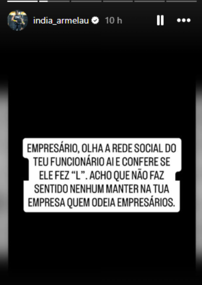 A deputada estadual &Iacute;ndia Armelau (PL) sugere que empres&aacute;rios verifiquem se funcion&aacute;rios votaram em Lula  (PT)