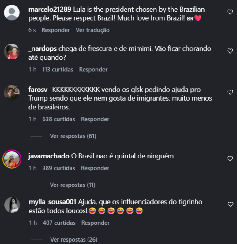 Outros internautas criticaram os pedidos