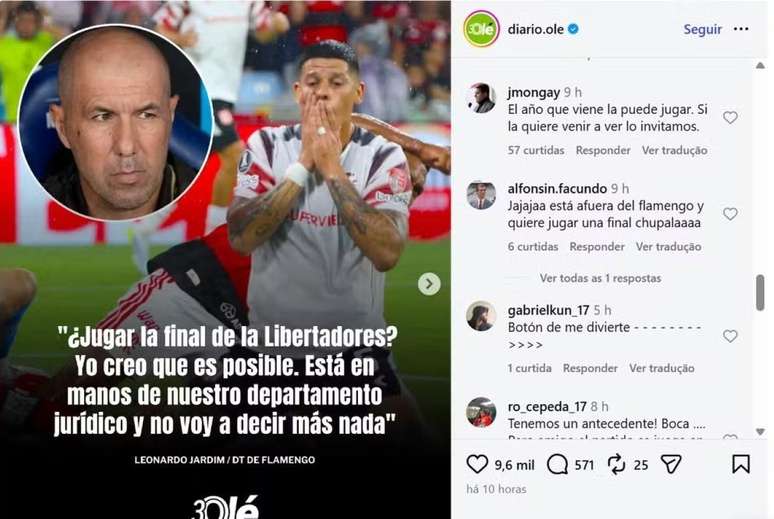 Dirigente do Estudiantes ironiza Leonardo Jardim em post no Instagram &ndash;