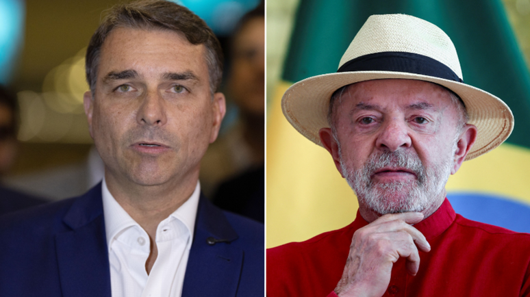 Montagem com fotos de Lula e Fl&aacute;vio Bolsonaro