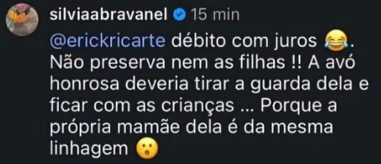 coment&aacute;rio de Silvia Abravanel na rede social