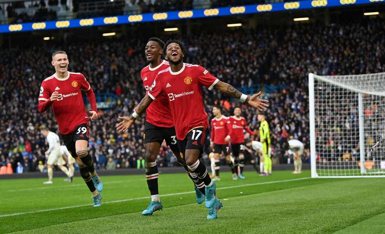 Fred celebra gol pelo Manchester United em cima do Leeds em 2022 &ndash;