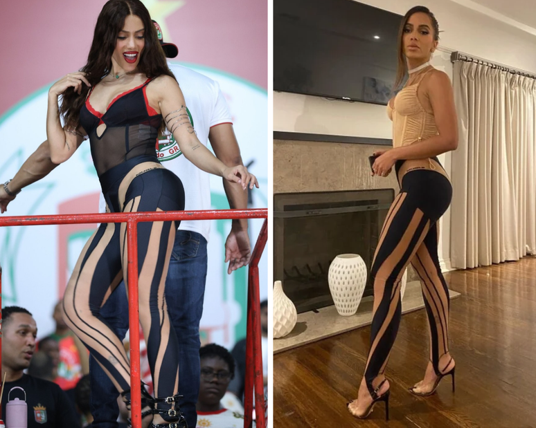 Anitta no ensaio de 2026 e com a legging em 2021 (Fotos: Daniel Pinheiro/BrazilNews/ Reprodu&ccedil;&atilde;o/instagram)
