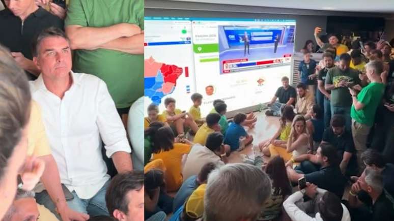 Entre apoiadores, Fl&aacute;vio Bolsonaro acompanhou a contagem dos votos pela CNN Brasil