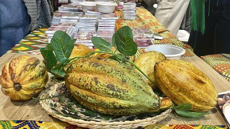 Cacau exposto no Sal&atilde;o do Chocolate e da P&acirc;tisserie 2026. Em Paris, em 29 de setembro