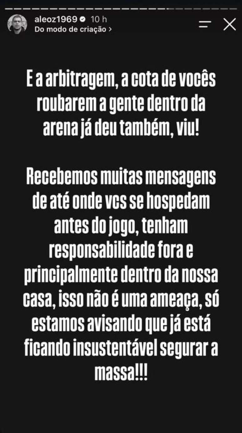 Post do presidente da Gavi&otilde;es da Fiel, organizada do Corinthians, amea&ccedil;a &aacute;rbitros &ndash;
